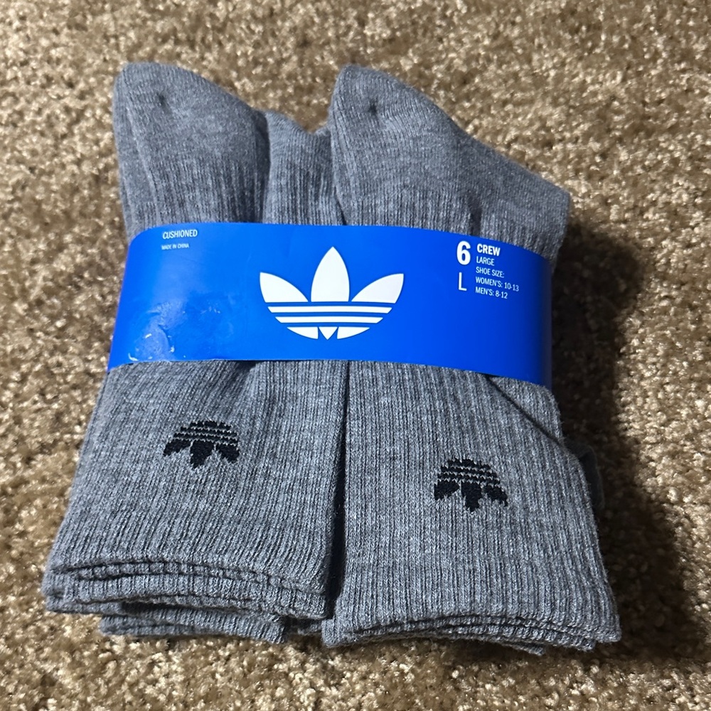 Adidas Classic Gray Crew Socks - 6 Pack